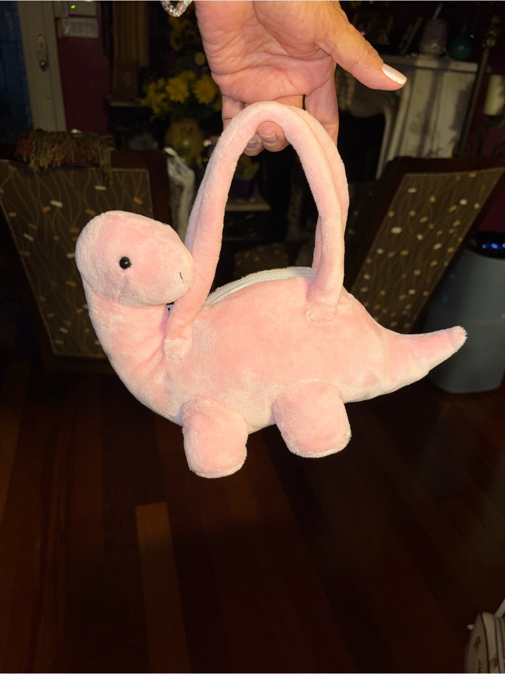 Cute Pink Plush Dinosaur Handbag